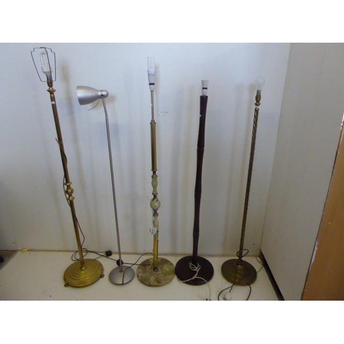 472 - Selection of 5 Standard Lamps including Brass, Wood, Marble and Chrome