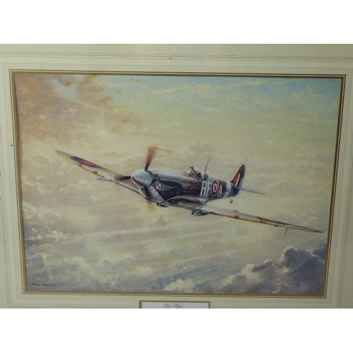 72 - Lone Patrol Spitfire Print By Kevin Walsh Framed 21.5