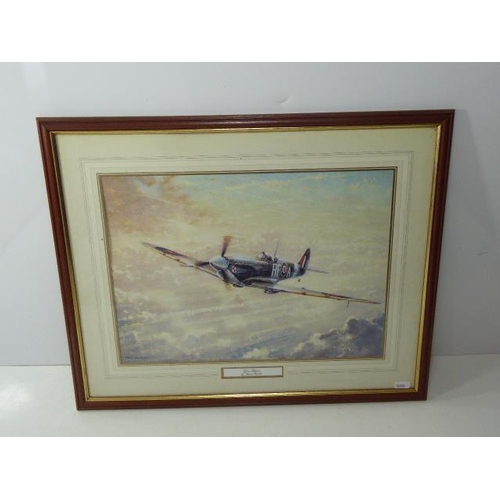 72 - Lone Patrol Spitfire Print By Kevin Walsh Framed 21.5