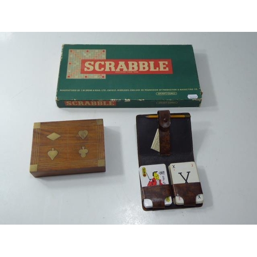 82 - Selection of Vintage Games including Scrabble, Bridge with Wood & Brass Card Box with Cards