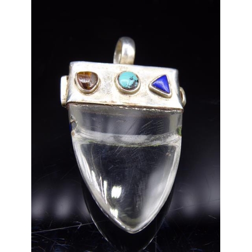 311 - Silver Sharks Tooth Style Pendant Decorated with Multiple Gem stones
