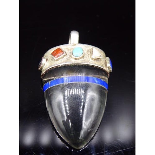 311 - Silver Sharks Tooth Style Pendant Decorated with Multiple Gem stones