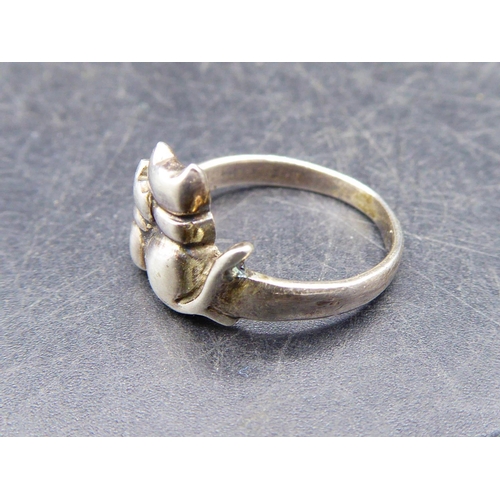 316 - Hallmarked 925 Silver Cat ring Size M1/2