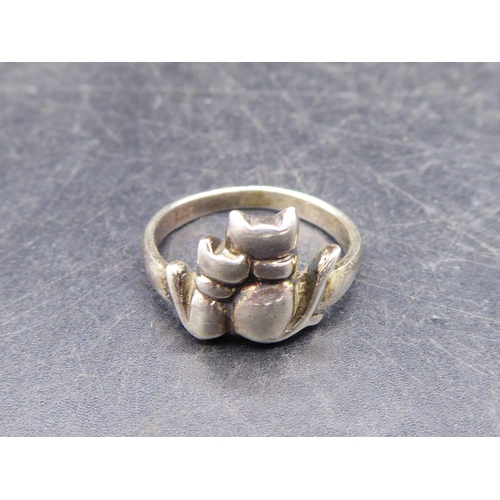 316 - Hallmarked 925 Silver Cat ring Size M1/2