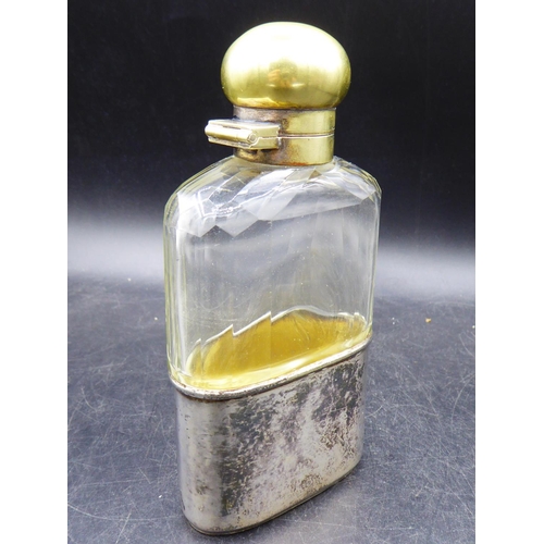 320 - Vintage Crystal Hip Flask with Silver Plated Cup