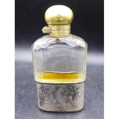320 - Vintage Crystal Hip Flask with Silver Plated Cup