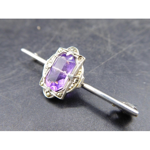 335 - Antique Silver, Amethyst & Marcasite Brooch in Presentation Case
