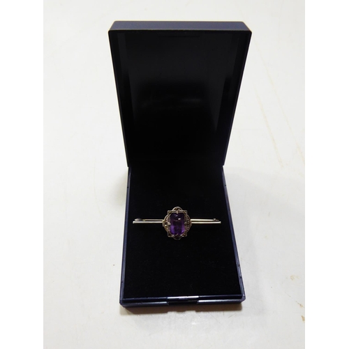335 - Antique Silver, Amethyst & Marcasite Brooch in Presentation Case