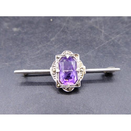 335 - Antique Silver, Amethyst & Marcasite Brooch in Presentation Case