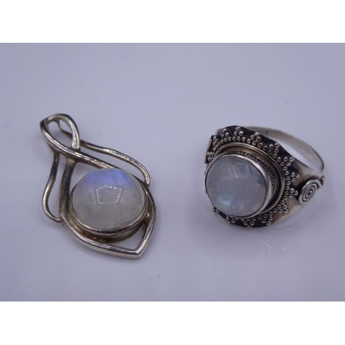 346 - Silver 925 Ring and Pendant with Matching Moonstone Decoration
