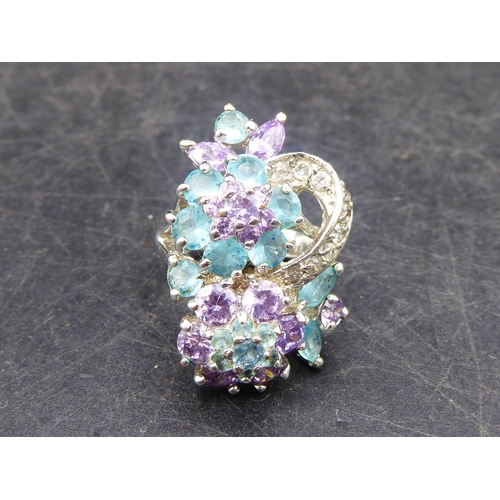 357 - Large Silver Mixed Stone Dress Ring (Size O) in Presentation Box