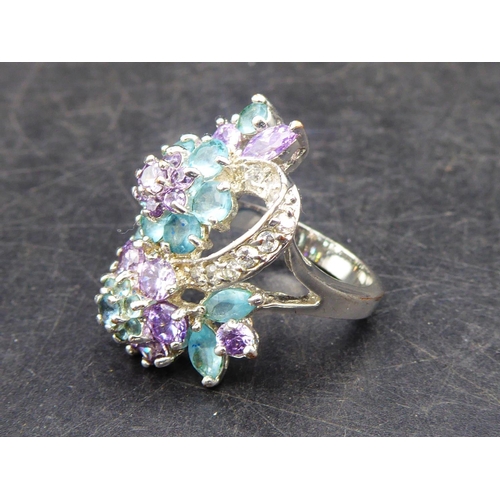 357 - Large Silver Mixed Stone Dress Ring (Size O) in Presentation Box