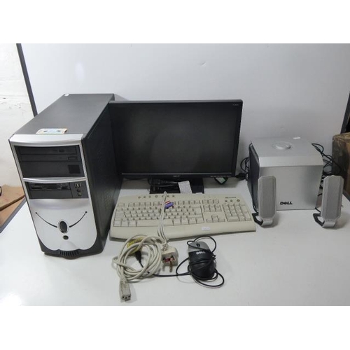 597 - Tower Computer System including Monitor, Keyboard, and Sound System
