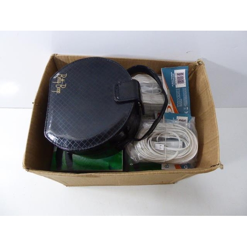 598 - Mixed box to include telephone extention leads, jewlery Box and other