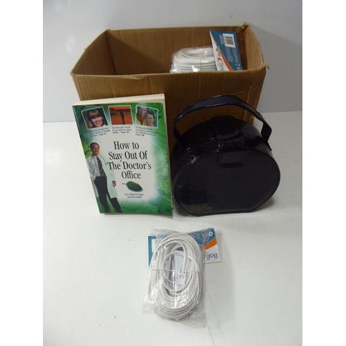 598 - Mixed box to include telephone extention leads, jewlery Box and other