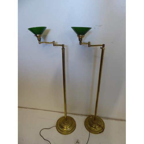 699 - Pair of Victorian Style Up Lighters with Green Glass Shades