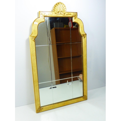 701 - Vintage Rectangular Embellished Wall Mounted Mirror with Shell Crown and Gilt Finish (32