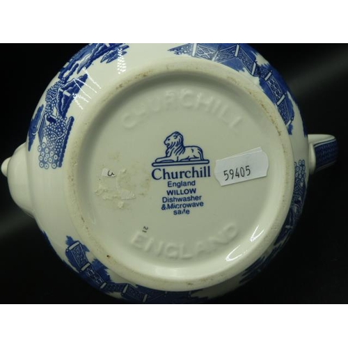 64 - Churchill Blue and White Willow Tea Pot