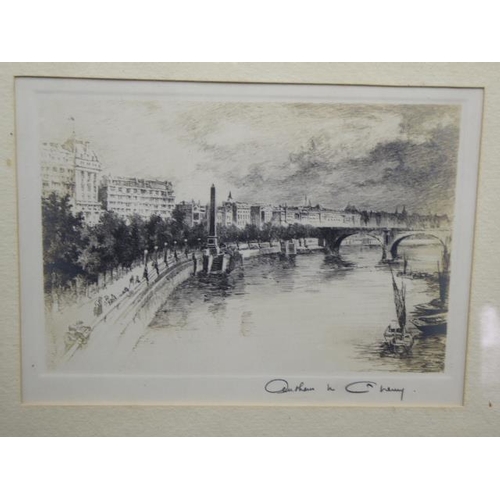 94 - Antique Framed and Glazed Etching of Old Waterloo Bridge Signed by Artist