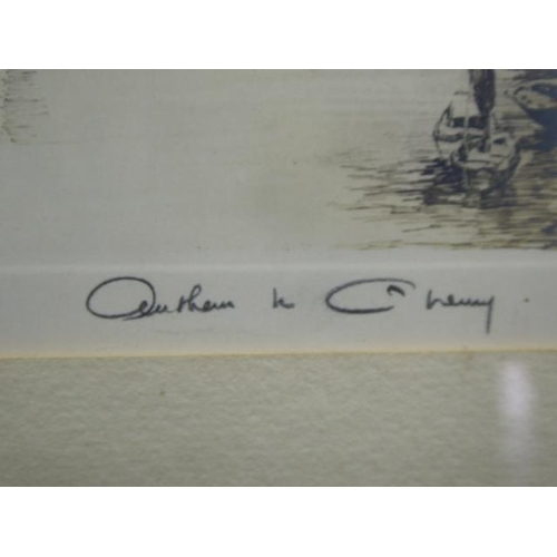 94 - Antique Framed and Glazed Etching of Old Waterloo Bridge Signed by Artist