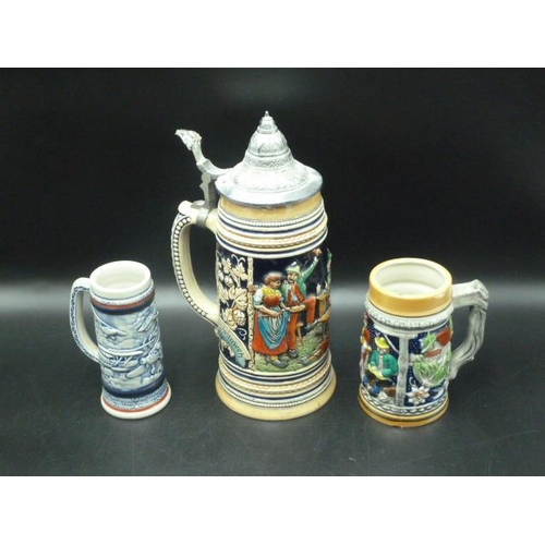 68 - Large German Bier Stein and two Tankards