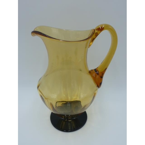 92 - Amber Glass Water Jug and Six Glasses