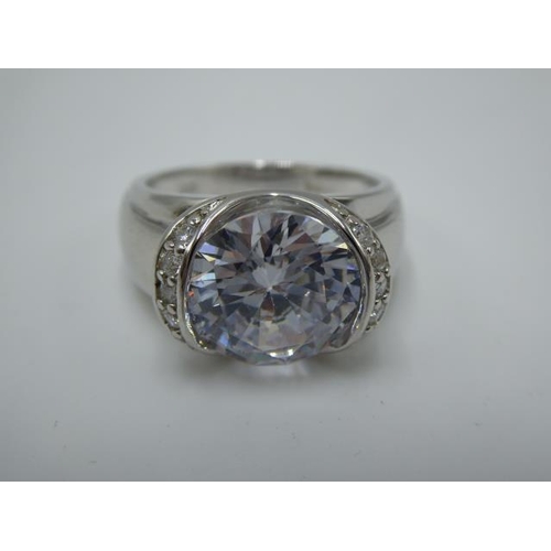 210 - Hallmarked Birmingham Silver 925 ring with Large clear stone in presentation box (size N)