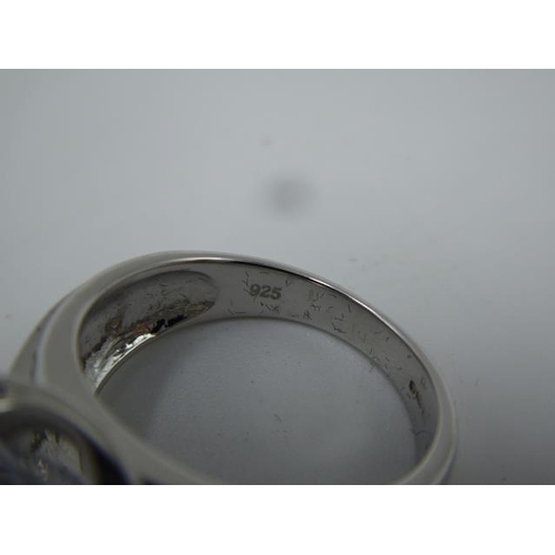 210 - Hallmarked Birmingham Silver 925 ring with Large clear stone in presentation box (size N)