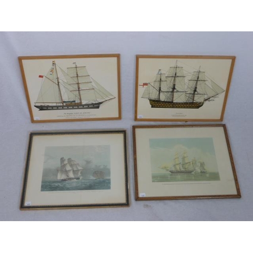 144 - Selection of 4 Prints Depicting British Naval Warships from the 18th and 19th Century