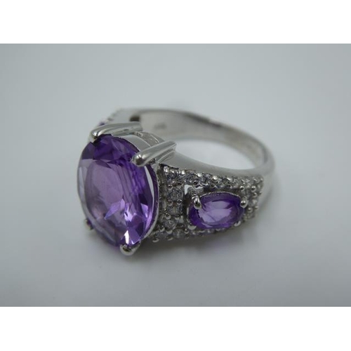 218 - Hallmarked Birmingham Silver 925 ring with Amethyst Stone in presentation box ( size M)