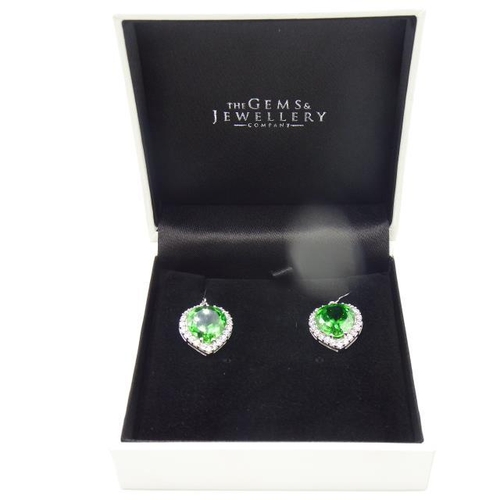 227 - Pair of Silver 925 Green stoned Heart shaped earrings in presentation box