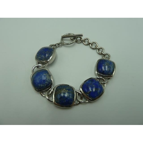 236 - Hallmarked Birmingham Silver 925 Lapis Lazuli Bracelet in Presentation Box