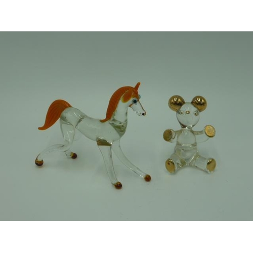 239 - Collection of Art glass figures to include Alum Bay Glass Cat, Glass Horse, Teddy Bear and Other