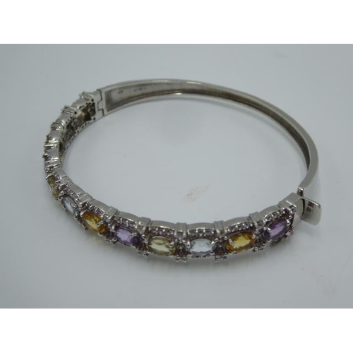 241 - Hallmarked Birmingham Silver 925 Bangle with multi coloured stones in presentation box