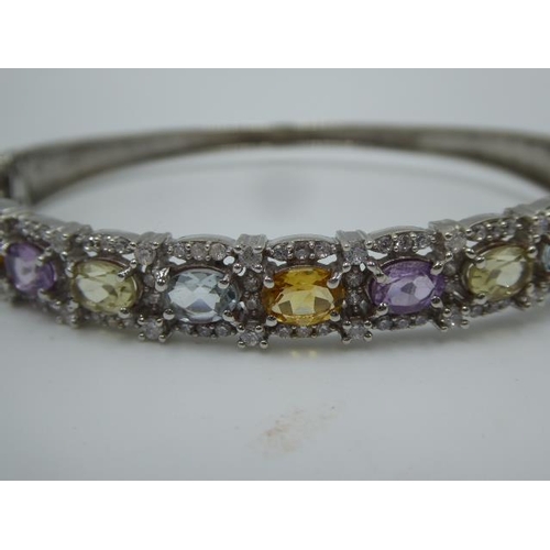 241 - Hallmarked Birmingham Silver 925 Bangle with multi coloured stones in presentation box