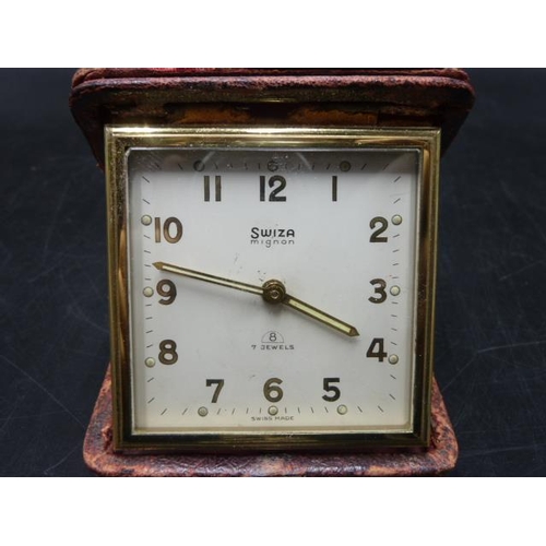 244 - Vintage Swiza Mignon 7 Jewel Travel Clock in Case