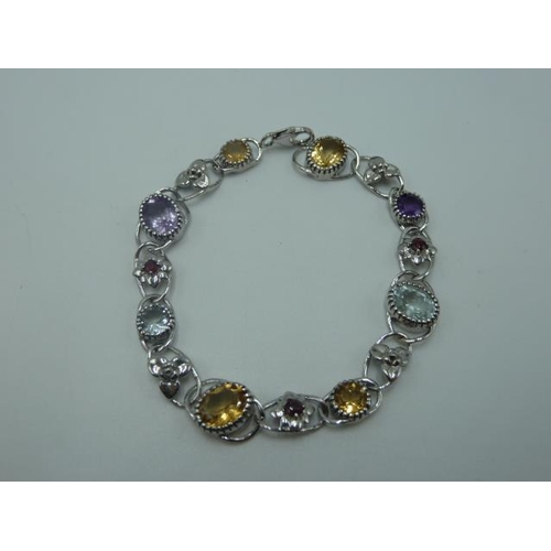 248 - Silver 925 Bracelet with multi coloured stones in presentation box