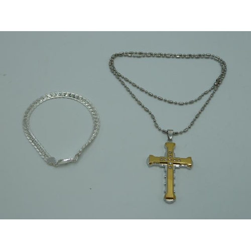 261 - Silver Coloured Bracelet and Cross Pendant