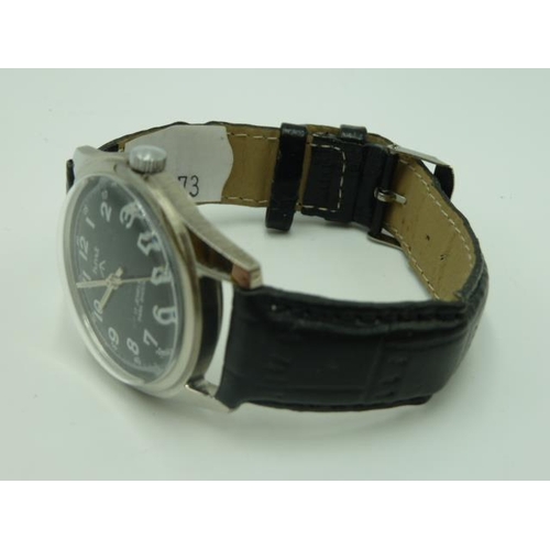 262 - HMT Stainless Steel 17 Jewel Military Watch with Leather Strap (Working)