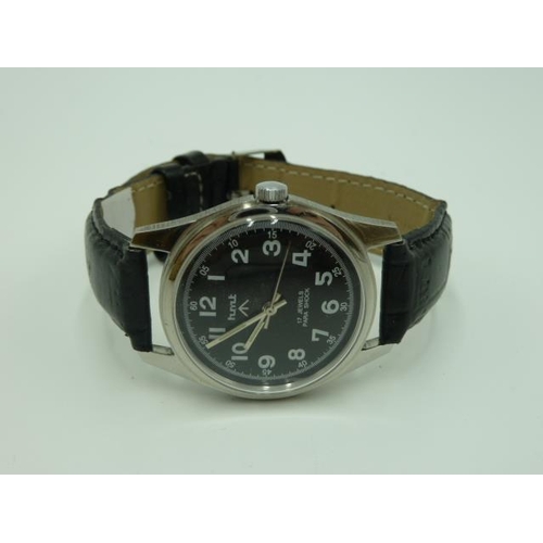 262 - HMT Stainless Steel 17 Jewel Military Watch with Leather Strap (Working)