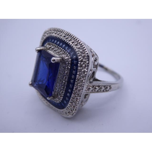 263 - Art Deco Style Large Blue Stoned Ring in Diamante Mount (Size N) complete with Presentation Box