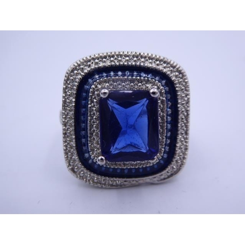 263 - Art Deco Style Large Blue Stoned Ring in Diamante Mount (Size N) complete with Presentation Box