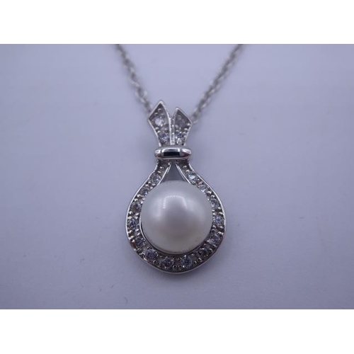 264 - Silver 925 Simulated Pearl Necklace and Chain Complete with Presentation Box