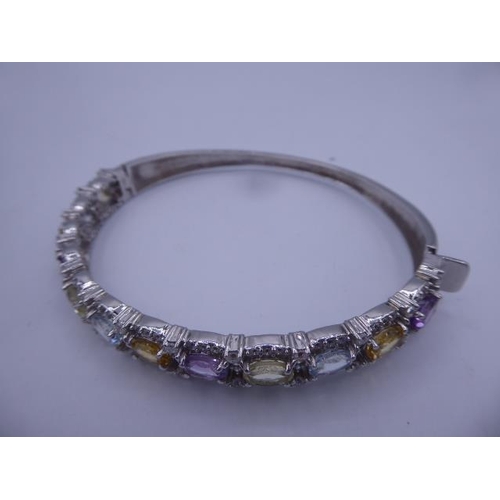 269 - Silver 925 Bangle Decorated with Mixed Selection of Coloured Stones comes Complete with Presentation... 