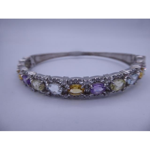 269 - Silver 925 Bangle Decorated with Mixed Selection of Coloured Stones comes Complete with Presentation... 