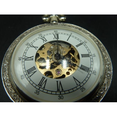 272 - Pocket Watch with Skeleton Face and Leather Back (Working)