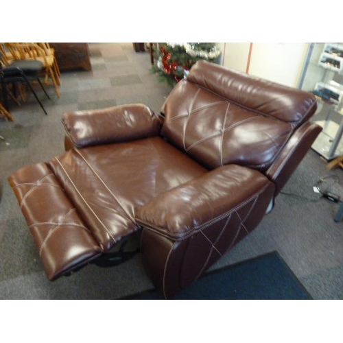 380 - A Very Large Luxurious Leather Recliner Burgundy with White Stitch Decoration