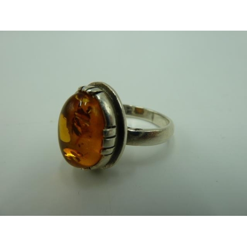 274 - Amber and Silver 925 Ring (Size N) Complete with Presentation Box