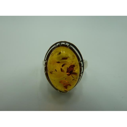 274 - Amber and Silver 925 Ring (Size N) Complete with Presentation Box