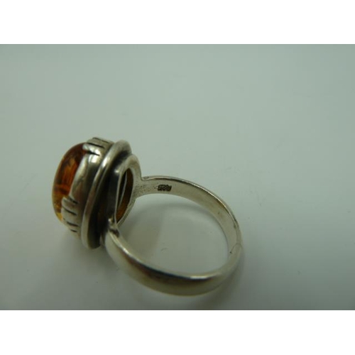 274 - Amber and Silver 925 Ring (Size N) Complete with Presentation Box